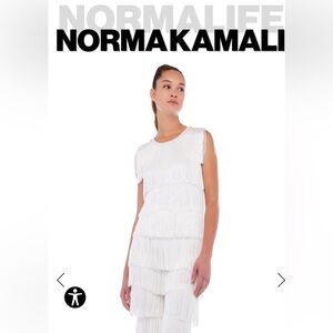 Norma Kamali Sleeveless Fringe Tee. All over fringe. Snow White. Large. NWT